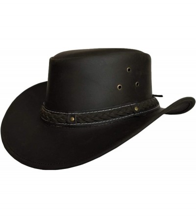 Cowboy Hats Mens Leather Cowboy Hat Down Under Outback Wide Brim Black/Brown - Brown - CG12O1JJO1V $50.54