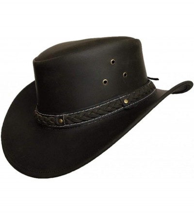 Cowboy Hats Mens Leather Cowboy Hat Down Under Outback Wide Brim Black/Brown - Brown - CG12O1JJO1V $50.54