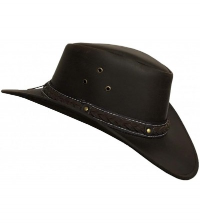 Cowboy Hats Mens Leather Cowboy Hat Down Under Outback Wide Brim Black/Brown - Brown - CG12O1JJO1V $50.54
