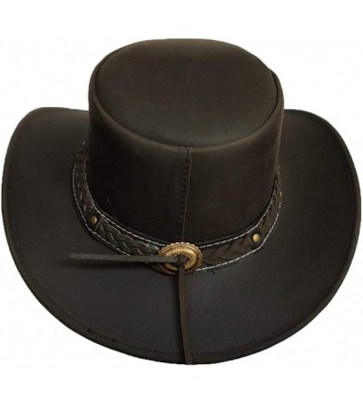 Cowboy Hats Mens Leather Cowboy Hat Down Under Outback Wide Brim Black/Brown - Brown - CG12O1JJO1V $50.54