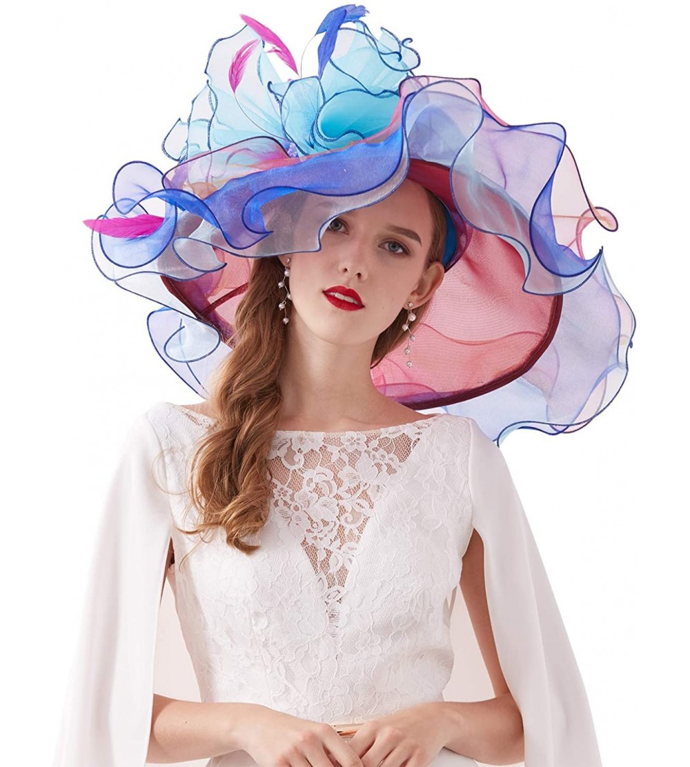 Sun Hats Women Kentucky Derby Church Hat Organza Flower Wide Brim Fascinator Hats for Wedding Tea Party- Dual-use - CF18ATRET...