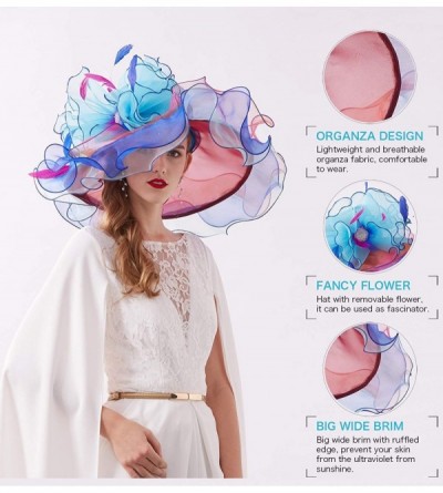 Sun Hats Women Kentucky Derby Church Hat Organza Flower Wide Brim Fascinator Hats for Wedding Tea Party- Dual-use - CF18ATRET...
