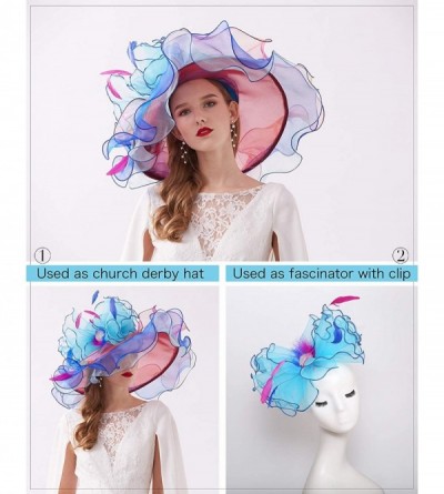 Sun Hats Women Kentucky Derby Church Hat Organza Flower Wide Brim Fascinator Hats for Wedding Tea Party- Dual-use - CF18ATRET...