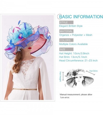 Sun Hats Women Kentucky Derby Church Hat Organza Flower Wide Brim Fascinator Hats for Wedding Tea Party- Dual-use - CF18ATRET...