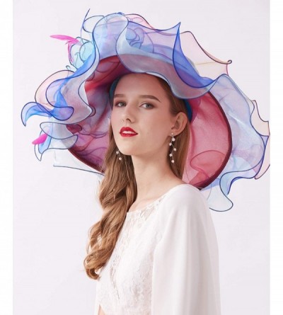 Sun Hats Women Kentucky Derby Church Hat Organza Flower Wide Brim Fascinator Hats for Wedding Tea Party- Dual-use - CF18ATRET...