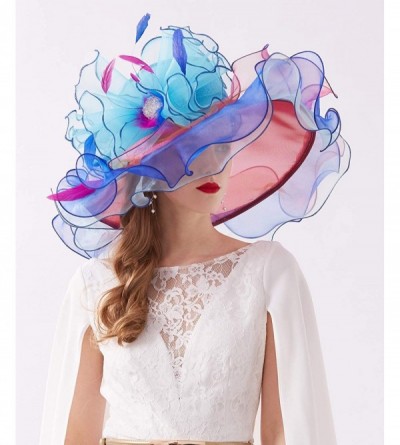 Sun Hats Women Kentucky Derby Church Hat Organza Flower Wide Brim Fascinator Hats for Wedding Tea Party- Dual-use - CF18ATRET...