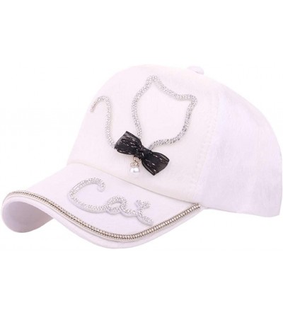 Baseball Caps Women Adjustable Baseball Cap-Bling Diamond Cat Snapback Caps Hip Hop Hats Breathable Visor Sun Hat - White - C...