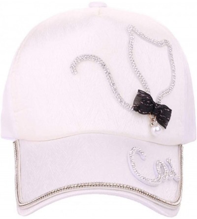 Baseball Caps Women Adjustable Baseball Cap-Bling Diamond Cat Snapback Caps Hip Hop Hats Breathable Visor Sun Hat - White - C...