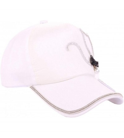 Baseball Caps Women Adjustable Baseball Cap-Bling Diamond Cat Snapback Caps Hip Hop Hats Breathable Visor Sun Hat - White - C...