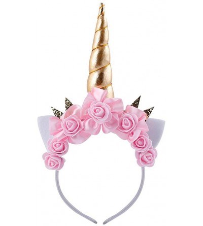 Headbands Handmade Unicorn Floral Crown Headband Cosplay Costume Party Decoration - Pink 2 - C81888L9D0E $22.61