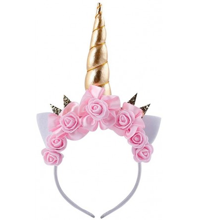 Headbands Handmade Unicorn Floral Crown Headband Cosplay Costume Party Decoration - Pink 2 - C81888L9D0E $12.88