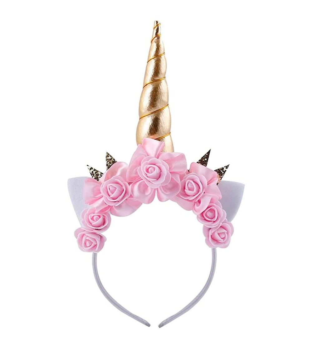 Headbands Handmade Unicorn Floral Crown Headband Cosplay Costume Party Decoration - Pink 2 - C81888L9D0E $21.82