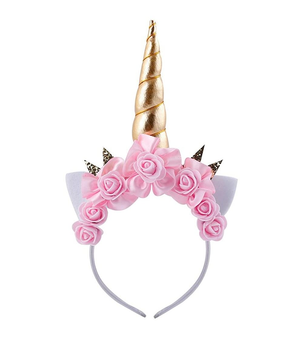 Headbands Handmade Unicorn Floral Crown Headband Cosplay Costume Party Decoration - Pink 2 - C81888L9D0E $12.88