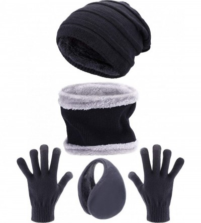 Skullies & Beanies 4 Pieces Ski Warm Set Includes Winter Hat Scarf Warmer Gloves Winter Outdoor Earmuffs for Adults Kids (Set...