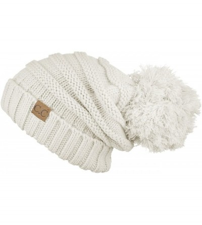 Skullies & Beanies Hatsandscarf CC Exclusives Unisex Oversized Slouchy Beanie with Pom (HAT-6242POM) - Ivory - CD187QT3ZOQ $1...