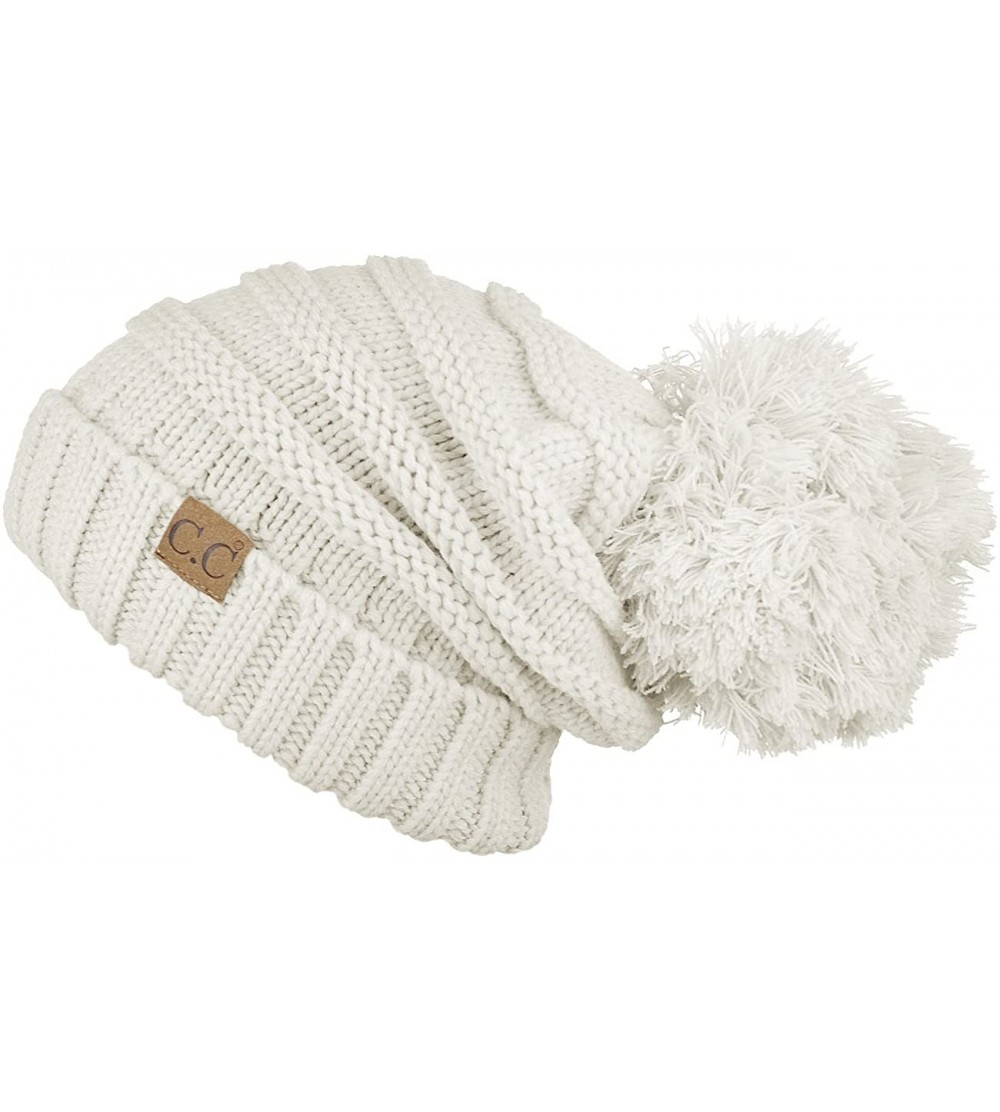 Skullies & Beanies Hatsandscarf CC Exclusives Unisex Oversized Slouchy Beanie with Pom (HAT-6242POM) - Ivory - CD187QT3ZOQ $1...