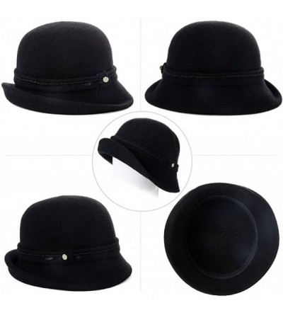 Bucket Hats Womens Wool Blend Winter Bucket 1920s Vintage Derby Hat Fedora Round Fall Bowler 55-59cm - 00090-black - CI18YRG8...