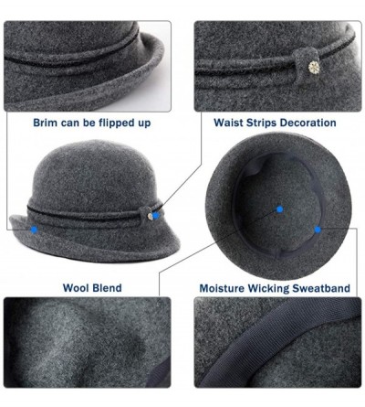 Bucket Hats Womens Wool Blend Winter Bucket 1920s Vintage Derby Hat Fedora Round Fall Bowler 55-59cm - 00090-black - CI18YRG8...