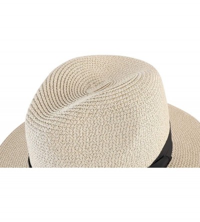 Sun Hats Womens UPF50 Foldable Summer Straw Hat Wide Brim Fedora Sun Beach hat - Style A-khaki - CR189W2YM2R $12.59