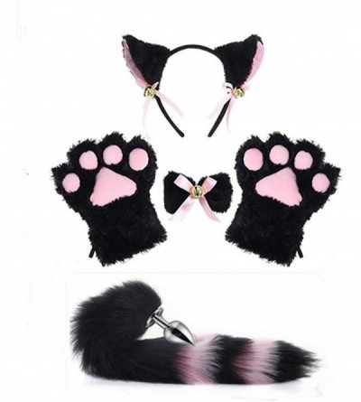 Headbands All Black Cat Fox Cosplay Costume Kitten Plush Tail Ears Headband Collar Paws Lolita Anime Gothic Set (NO.1) - CY18...