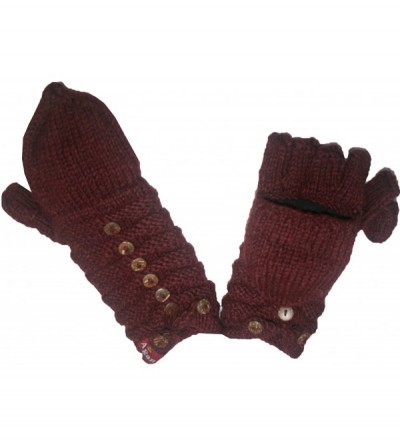 Skullies & Beanies Trendy Ribbed Wool Knit Warm Oversized Chunky Soft Fleece Lined Slouchy Beanie Mitten Hat - Folding Burgun...