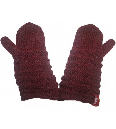 Skullies & Beanies Trendy Ribbed Wool Knit Warm Oversized Chunky Soft Fleece Lined Slouchy Beanie Mitten Hat - Folding Burgun...