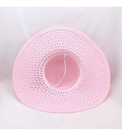 Sun Hats Women Lady Leopard Ribbon Mesh Wide Brim Floppy Beach Hat Straw Hat Sun Hat - Pink - CR18OQS9T5Z $9.87