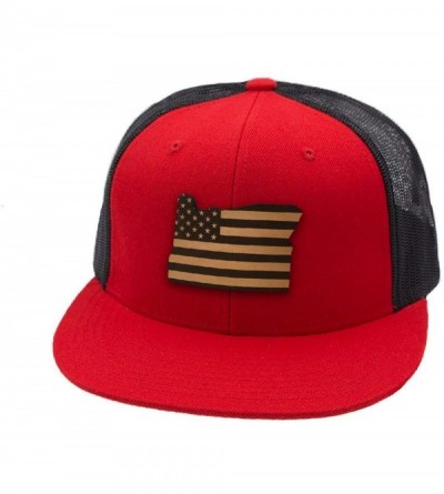Baseball Caps 'Oregon Patriot' Leather Patch Hat Flat Trucker - Heather Grey/Black - C618IGR59ZO $24.61