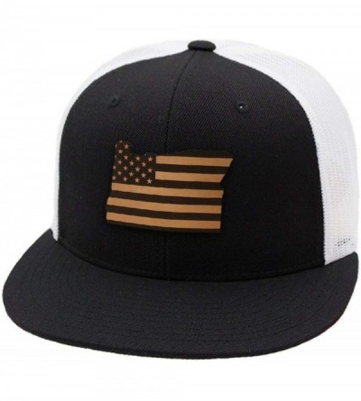 Baseball Caps 'Oregon Patriot' Leather Patch Hat Flat Trucker - Heather Grey/Black - C618IGR59ZO $24.61