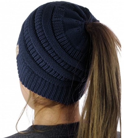 Skullies & Beanies BeanieTail Cotton Blend All Season Daily Messy High Bun Ponytail Beanie Hat - Navy - CP18N9Q0X6Q $15.23