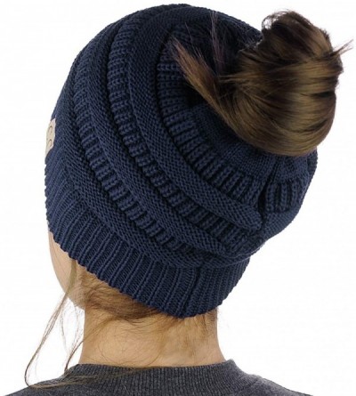 Skullies & Beanies BeanieTail Cotton Blend All Season Daily Messy High Bun Ponytail Beanie Hat - Navy - CP18N9Q0X6Q $15.23