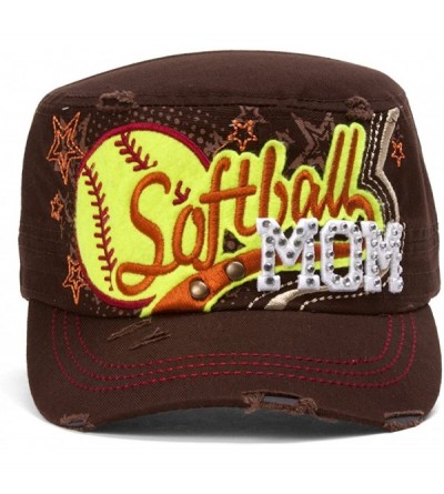 Baseball Caps Softball Mom Distressed Adjustable Cadet Cap - Brown - CD11O29ERAP $13.67