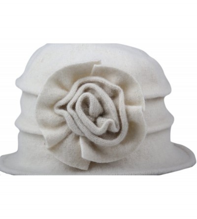 Bucket Hats Women's Winter Classic Wool Cloche Bucket Hat Warm Cap with Flower Accent (Milk White) - C912M4QU257 $11.57