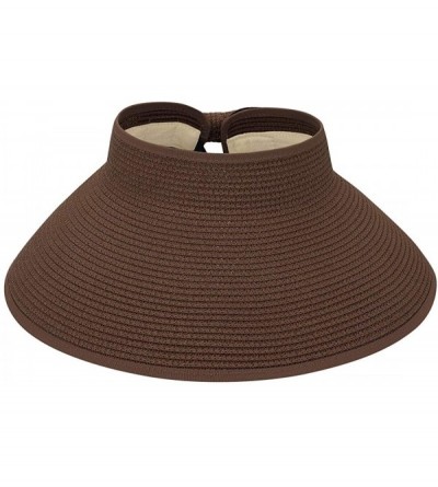 Sun Hats Sun Visors for Women Summer Beach Straw Hat Wide Brim Ponytail Sun Hat Visor Hat - Coffee - CV198KCO2G9 $10.85