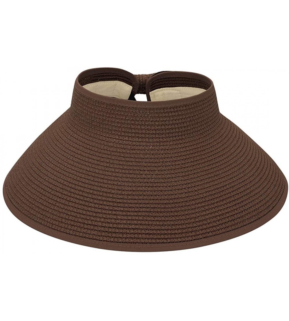 Sun Hats Sun Visors for Women Summer Beach Straw Hat Wide Brim Ponytail Sun Hat Visor Hat - Coffee - CV198KCO2G9 $10.85