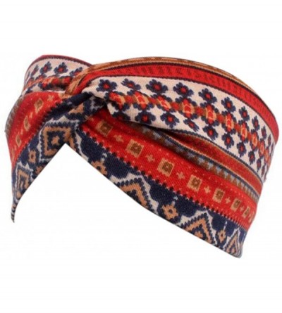 Headbands Ethnic Printed Cross Wide Headbands for Women for Washing Face- Twisted Turban Elastic Hairband - Red - CJ192XY7G7I...