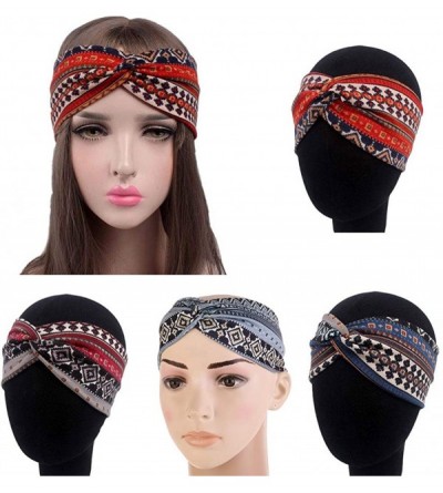 Headbands Ethnic Printed Cross Wide Headbands for Women for Washing Face- Twisted Turban Elastic Hairband - Red - CJ192XY7G7I...