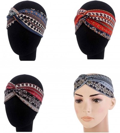 Headbands Ethnic Printed Cross Wide Headbands for Women for Washing Face- Twisted Turban Elastic Hairband - Red - CJ192XY7G7I...