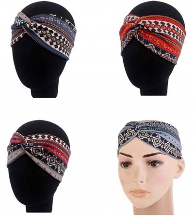 Headbands Ethnic Printed Cross Wide Headbands for Women for Washing Face- Twisted Turban Elastic Hairband - Red - CJ192XY7G7I...