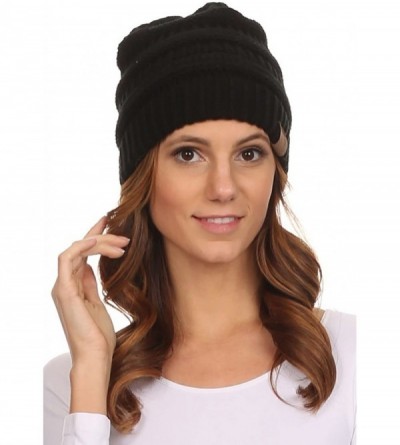 Skullies & Beanies Women's Solid Colored Knitted Warm Plush Beanie Cap - Black - CN12MXW2UF8 $13.14