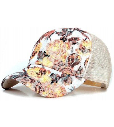 Baseball Caps Women's Mesh Lace Flower Print Sun Hat Floral Trucker Baseball Cap Hat - 1beige - C018HW9K42D $23.68