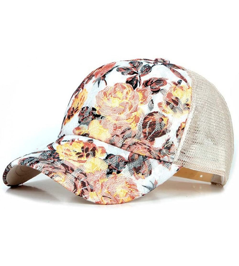 Baseball Caps Women's Mesh Lace Flower Print Sun Hat Floral Trucker Baseball Cap Hat - 1beige - C018HW9K42D $8.17