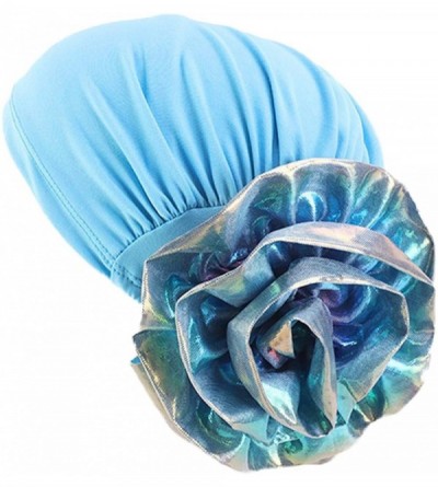 Sun Hats Shiny Turban Hat Headwraps Twist Pleated Hair Wrap Stretch Turban - Lake Blue - CO18Y23YL8M $19.98