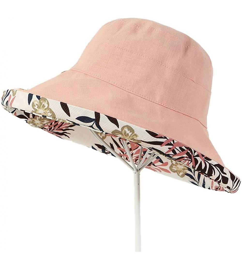 Sun Hats Bucket Hat for Women Double Side Wear Hat Girls Large Wide Brim Hat Packable Visor Caps - Pink (Leaves) - CQ18RZ7GA7...