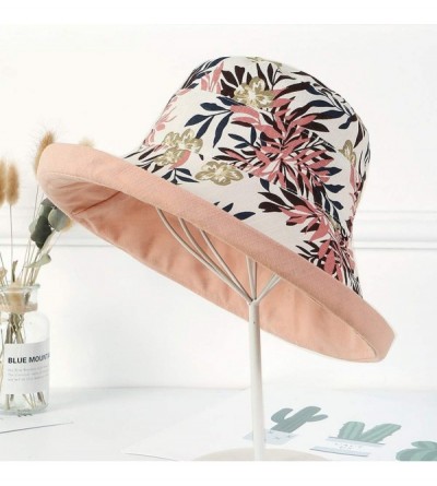 Sun Hats Bucket Hat for Women Double Side Wear Hat Girls Large Wide Brim Hat Packable Visor Caps - Pink (Leaves) - CQ18RZ7GA7...