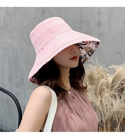 Sun Hats Bucket Hat for Women Double Side Wear Hat Girls Large Wide Brim Hat Packable Visor Caps - Pink (Leaves) - CQ18RZ7GA7...