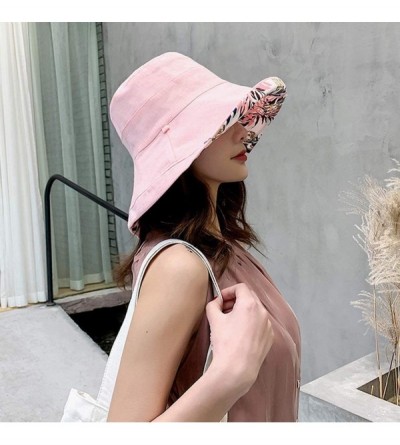 Sun Hats Bucket Hat for Women Double Side Wear Hat Girls Large Wide Brim Hat Packable Visor Caps - Pink (Leaves) - CQ18RZ7GA7...