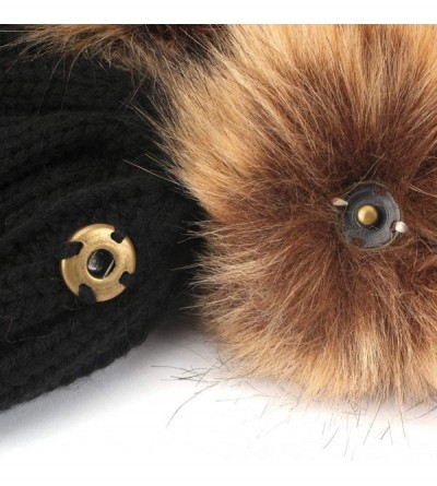 Skullies & Beanies Winter Women's Winter Knit Wool Beanie Hat with Double Faux Fur Pom Pom Ears - Black - CJ186R0TOQY $16.37