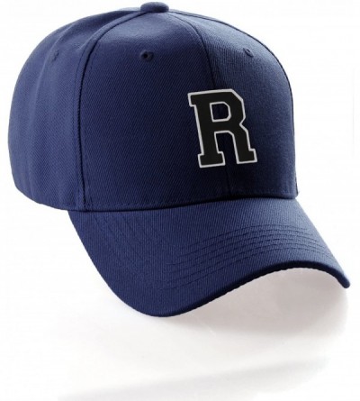Baseball Caps Classic Baseball Hat Custom A to Z Initial Team Letter- Navy Cap White Black - Letter R - C118IDU425R $24.75