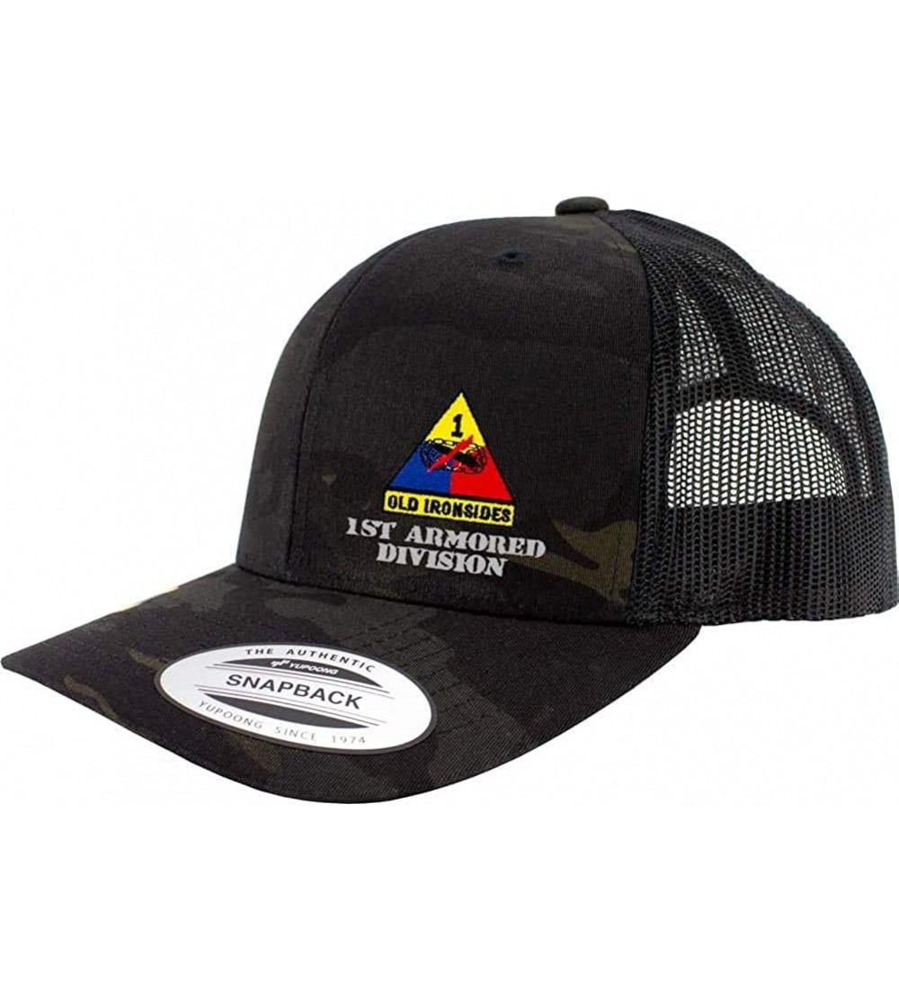 Baseball Caps Army 1st Armored Division Full Color Trucker Hat - Black Multicam - CP18RN3UZL9 $29.11